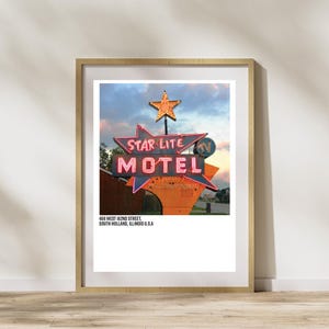 Starlite Motel, Retro Poster, Slogan, Vintage Print, Neon Lights, Bar Sign, Vegas Signage