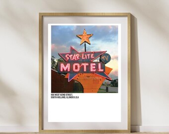 Starlite Retro Poster, Retro Poster, Slogan, Vintage Print, Neonlichter, Barschild, Vegas-Beschilderung