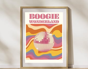 Boogie Wonderland , Fun Slogan Poster, Retro Aesthetic Print, 70s Disco Poster, Vintage, Retro Fashion Print, Bright Print, Text Poster