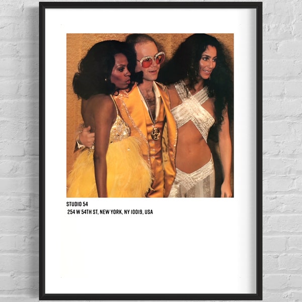 70s Disco Inspired Poster - Diana Ross, Elton John & Cher Studio 54