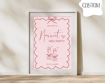 Cartel personalizado de bienvenida para despedida de soltera: Póster rosa y rojo (descarga digital)