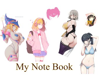 Könnte beinhalten: Illustration von fünf Anime-Charakteren. Die Charaktere sind alle Frauen mit verschiedenen Frisuren und Outfits. Der Text "My Note Book" befindet sich am unteren Rand des Bildes.