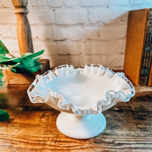 Fenton Silvercrest Ruffles Milk Glass Compote Bowl