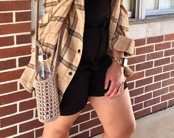 Handmade Khaki Cotton Water Bottle Sling, Crossbody Drink Carrier