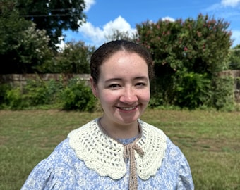 Handmade Crochet Detachable Collar, Ivory Cotton, Tie Collar