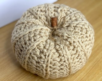 Large Handmade Crochet Pumpkin, Cinnamon Stick Stem, Fall Decor
