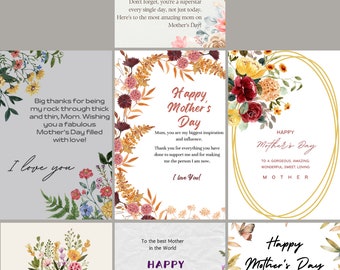 Instant Download Mother's Day card with 10 printable floral desings, Digital Download, Printable Card for Mom