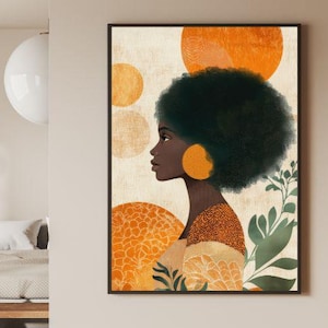 Afrocentric Woman Wall Art Printable, Black Girl Digital Art, Modern Boho Home Decor, African American Female Portrait, Black Woman Art
