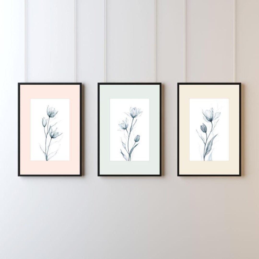 Neutral Botanical Wall Art Set of 3 – Minimalist Floral Line Art Decor ...