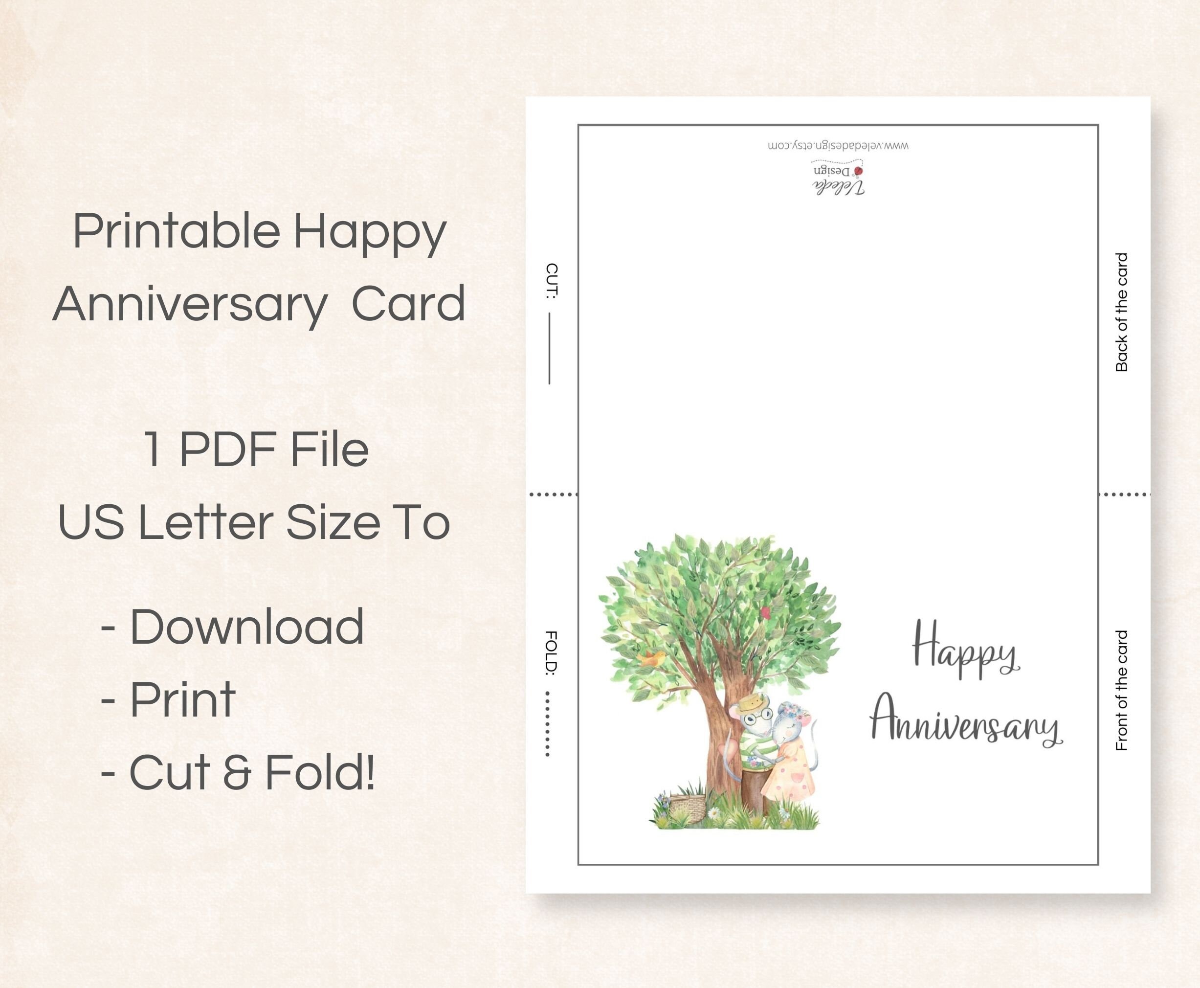 Printable Anniversary Card for Couple, Digital Happy Anniversary Card ...