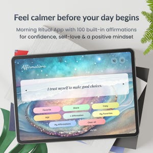 Aplicación Ritual Matutino: Herramienta para la confianza, el amor propio y la atención plena / 100 afirmaciones / PDF, favoritos, citas personalizadas