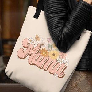 Tote Bag for Mom Retro Graphic Tote for Mama Retro Flower Tote Bag Cute Mom Tote Bag Gift