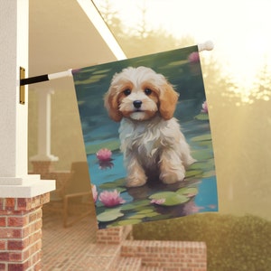 Water Lily Dog Garden & House Banner Cavapoo Garden Banner Gift for Gardener