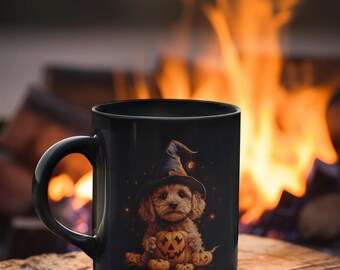Cavapoo Black Coffee Mug Gift for Dog Owner Cavapoo Lover Mug Gift Halloween Cavapoo Coffee Mug(11oz, 15oz)