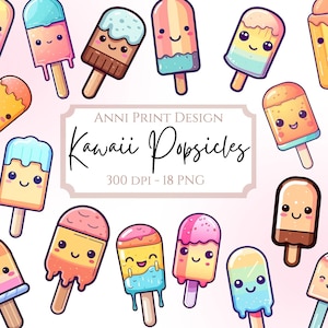 Cute Kawaii Popsicles Digital Download - Summer - Yummy Water Ice Popsicles - png files - commercial use - Pastell Colors