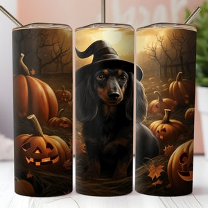 Halloween Dachshund Digital Download Tumbler Wrap Design | Pumpkin Dachshund Halloween | 20oz Straight Tumbler Sublimation | Spooky Dog png