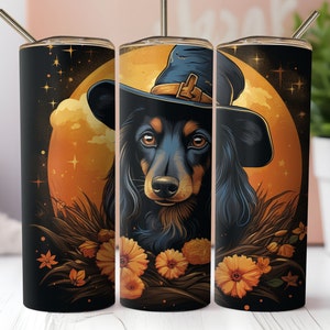Cute Halloween Dachshund Digital Download Tumbler Wrap Design | Pumpkin Dachshund Halloween | 20oz Straight Tumbler Sublimation | Spooky Dog