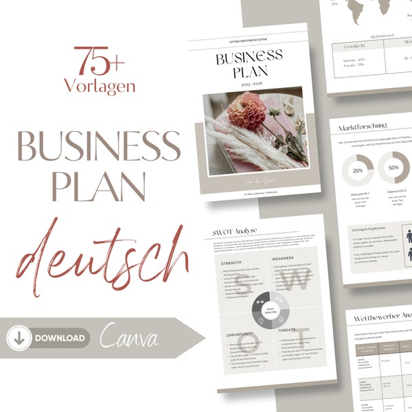 Business Plan deutsch, Small Business Plan Vorlage, Online Business Plan, Modern Minimal Business Plan, Canva Vorlage, download