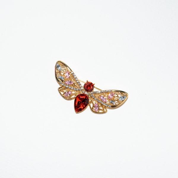 Red Crystal Insect Bee Brooch,Insect Jewelry, Gold Plated Red-Pink Rhinestone Insect Brooch,Gift for Sister,Gift for Mom,Gift for Auntie