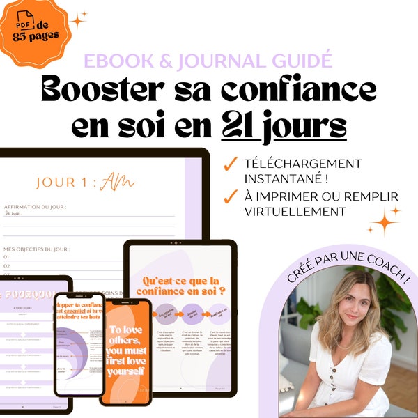 Journal de confiance en soi en français | Cahier d'exercices sur l'estime de soi | 21 jours | Workbook numérique imprimable | PDF