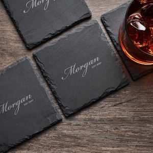 Custom Engraved Slate Coasters, Housewarming Gift, Wedding Gift, Personalized Slate Coasters, Engagement Gift, Gift for Him, Gift for Her