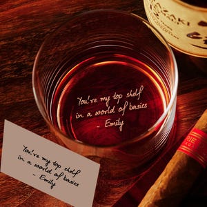 Personalized Crystal Whiskey Glasses: Engraved with your actual handwriting on the bottom