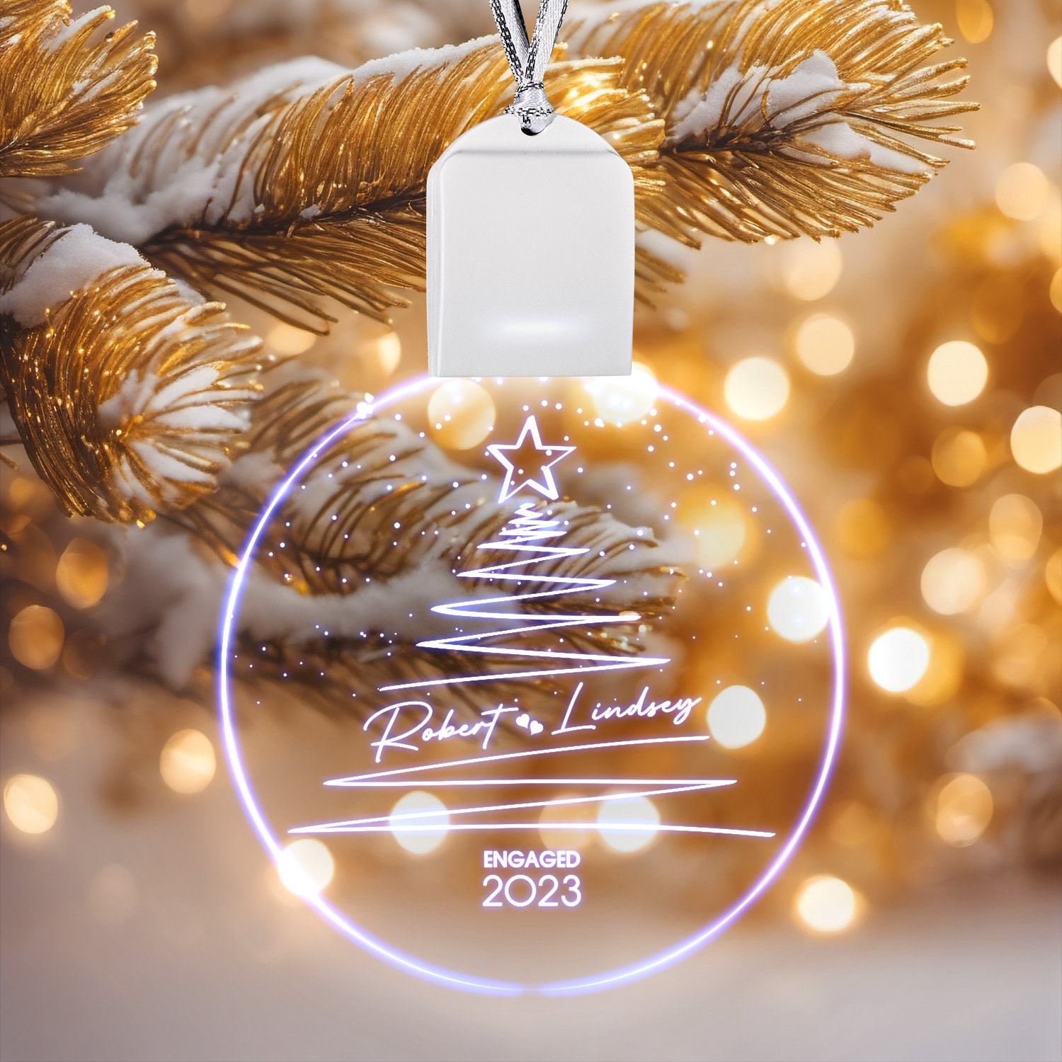 Engaged Christmas Ornament - Custom Engagement Keepsake - Personalized First Christmas Engaged - Classic Engaged Ornament - LED ornament