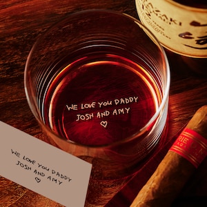 Personalized Crystal Whiskey Glass: Handwritten Message Engraved, Free Gift Box