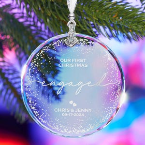 Engraved Crystal Ornament: Personalized First Christmas Engaged Keepsake