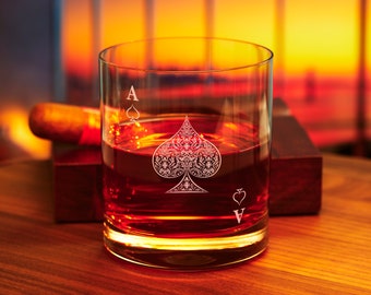 Engraved Ace of Spades Whiskey Glass: European Crystal Poker Gift
