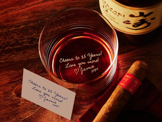 Crystal Whiskey Glasses Personalized Fine European Crystal Handwritten Message Engraved Side and Bottom Secret Note Anniversary Gift for Him