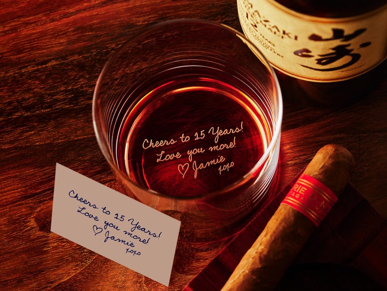 Crystal Whiskey Glasses Personalized Fine European Crystal Handwritten Message Engraved Side and Bottom Secret Note Anniversary Gift for Him image 1