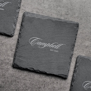 Custom Engraved Slate Coasters, Housewarming Gift, Wedding Gift, Personalized Slate Coasters, Engagement Gift, Gift for Him, Gift for Her