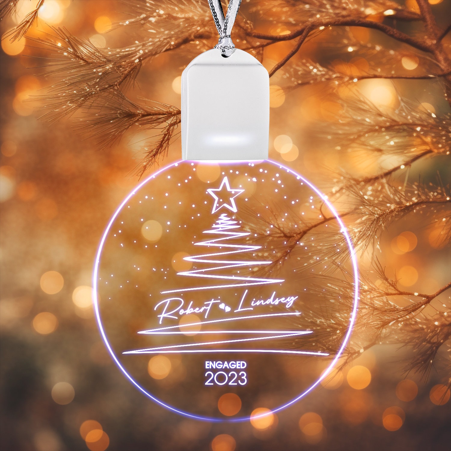 Engaged Christmas Ornament - Custom Engagement Keepsake - Personalized First Christmas Engaged - Classic Engaged Ornament - LED ornament
