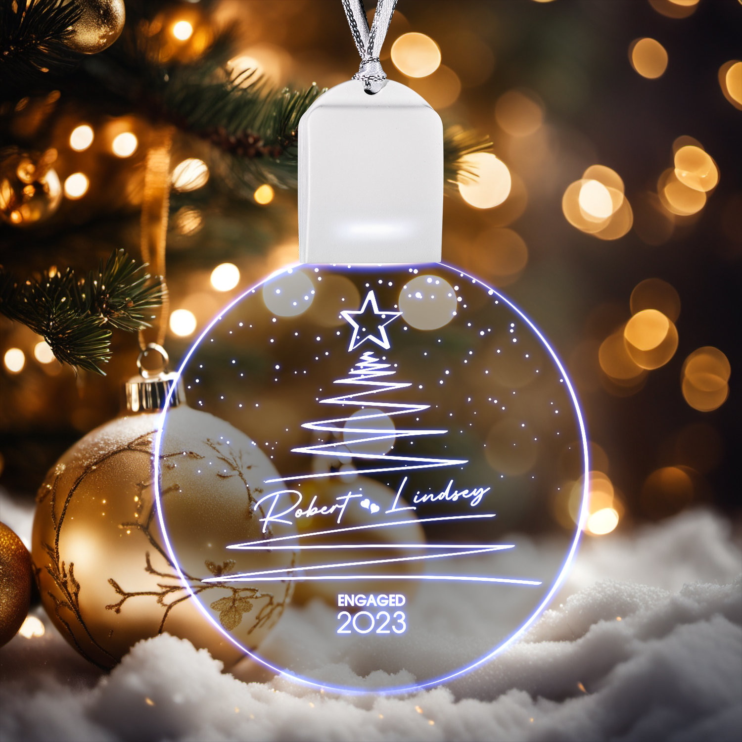 Engaged Christmas Ornament - Custom Engagement Keepsake - Personalized First Christmas Engaged - Classic Engaged Ornament - LED ornament