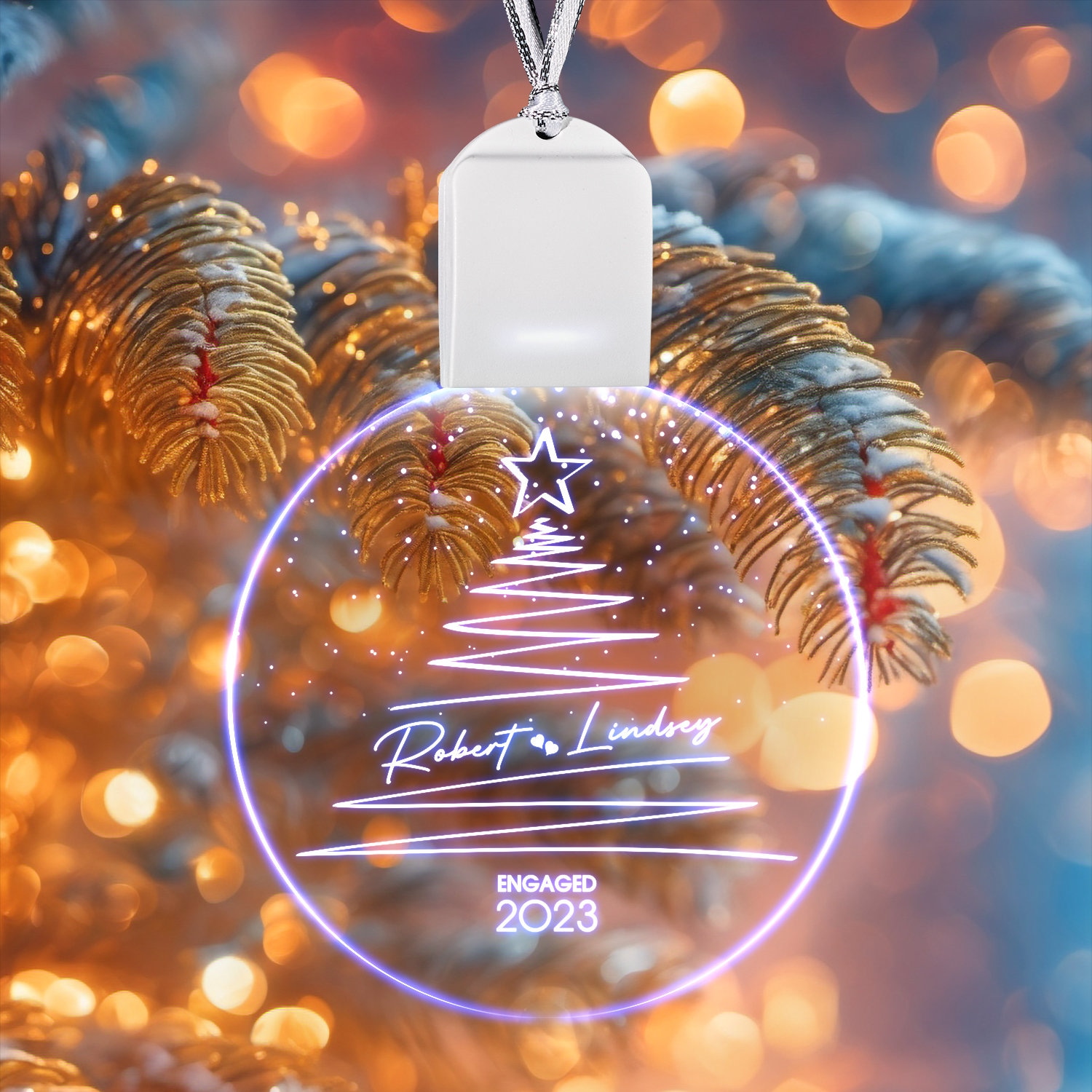 Engaged Christmas Ornament - Custom Engagement Keepsake - Personalized First Christmas Engaged - Classic Engaged Ornament - LED ornament