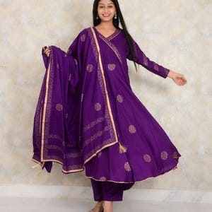 Anarkali Kurti Set/ flared Kurtis for Women/ 3Pcs Kurti Set/ Gotta Work Kurti Set/ Indian Ethic Kurta Bottom Dupatta/ Occasional Daily Wear