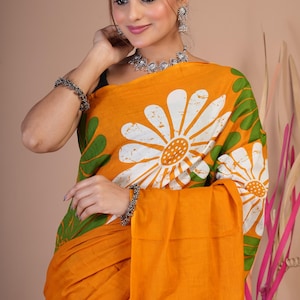 Bagru Hand Block Printed Cotton Saree with unstitched Blouse, Soft Cotton Festival and Daily wear sari, Free Shipping
