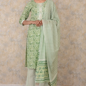 Cotton Printed Kurti with palazzo and Printed Dupatta Set for Women and Girls, Kurties for Women,Handprinted Kurties for Women,Free Shipping