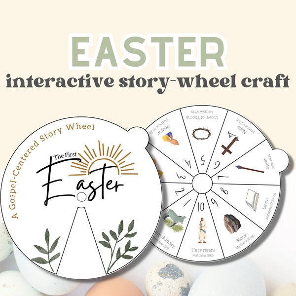 Easter Story Wheel, Resurrection Sunday Lesson, Holy Week Easter Activity for Kids, Printable Easter Craft, Easter Scripture Cards