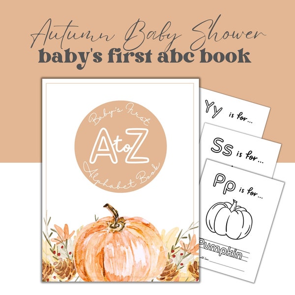 Fall Baby Shower ABC Book, Baby Alphabet Book, Autumn Baby Shower Printable, Baby Shower Game INSTANT DOWNLOAD, Pumpkin Baby Shower