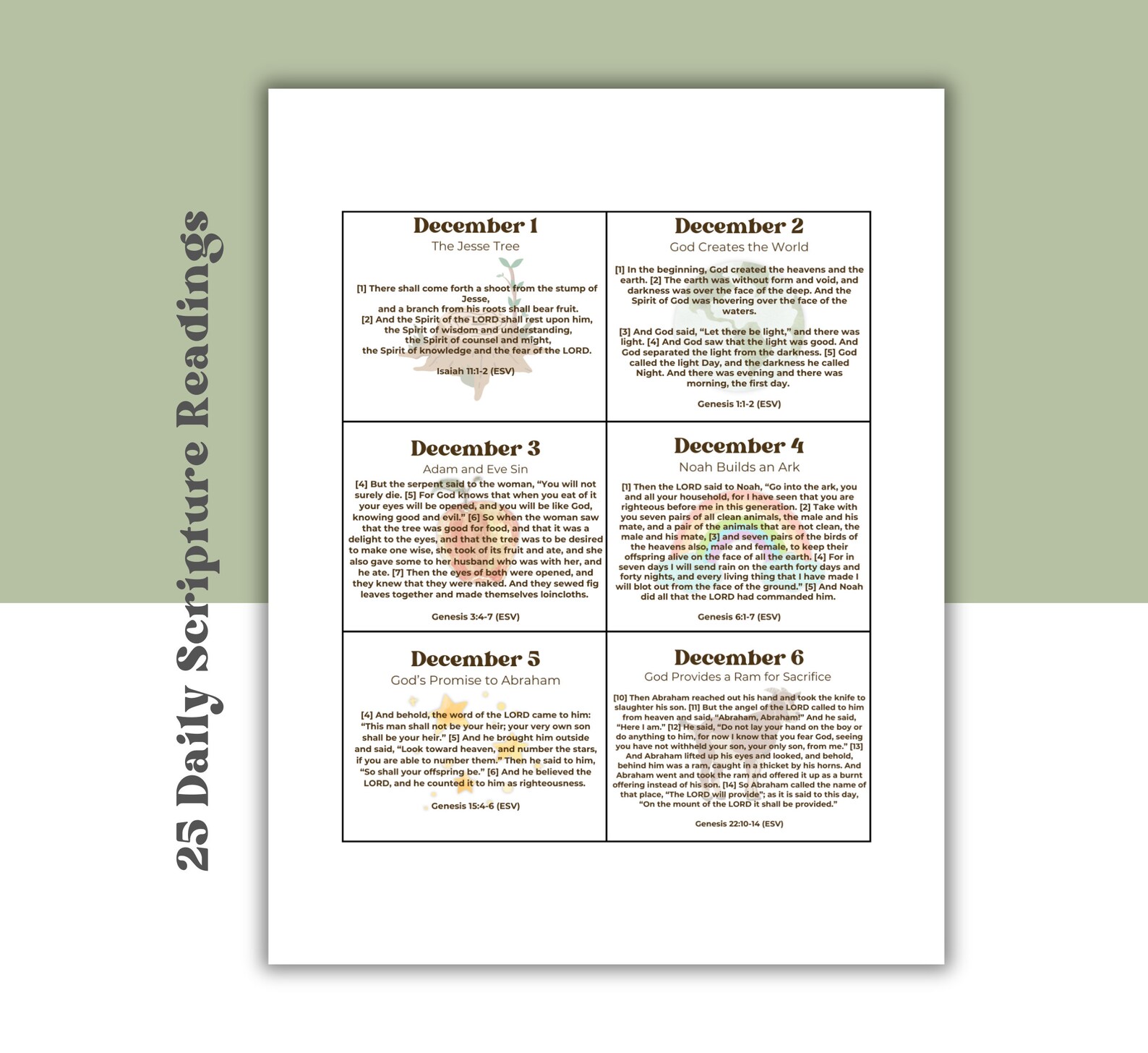 Printable Jesse Tree Ornament Set With Daily Scripture Reading Cards ...