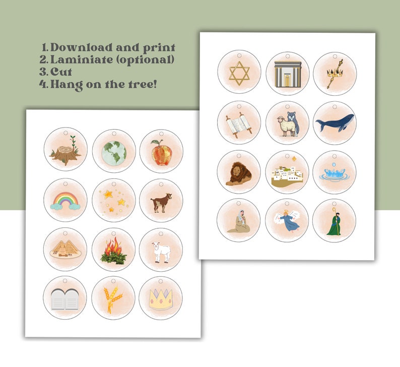 Printable Jesse Tree Ornament Set With Daily Scripture Reading Cards, Daily Advent Activity ...