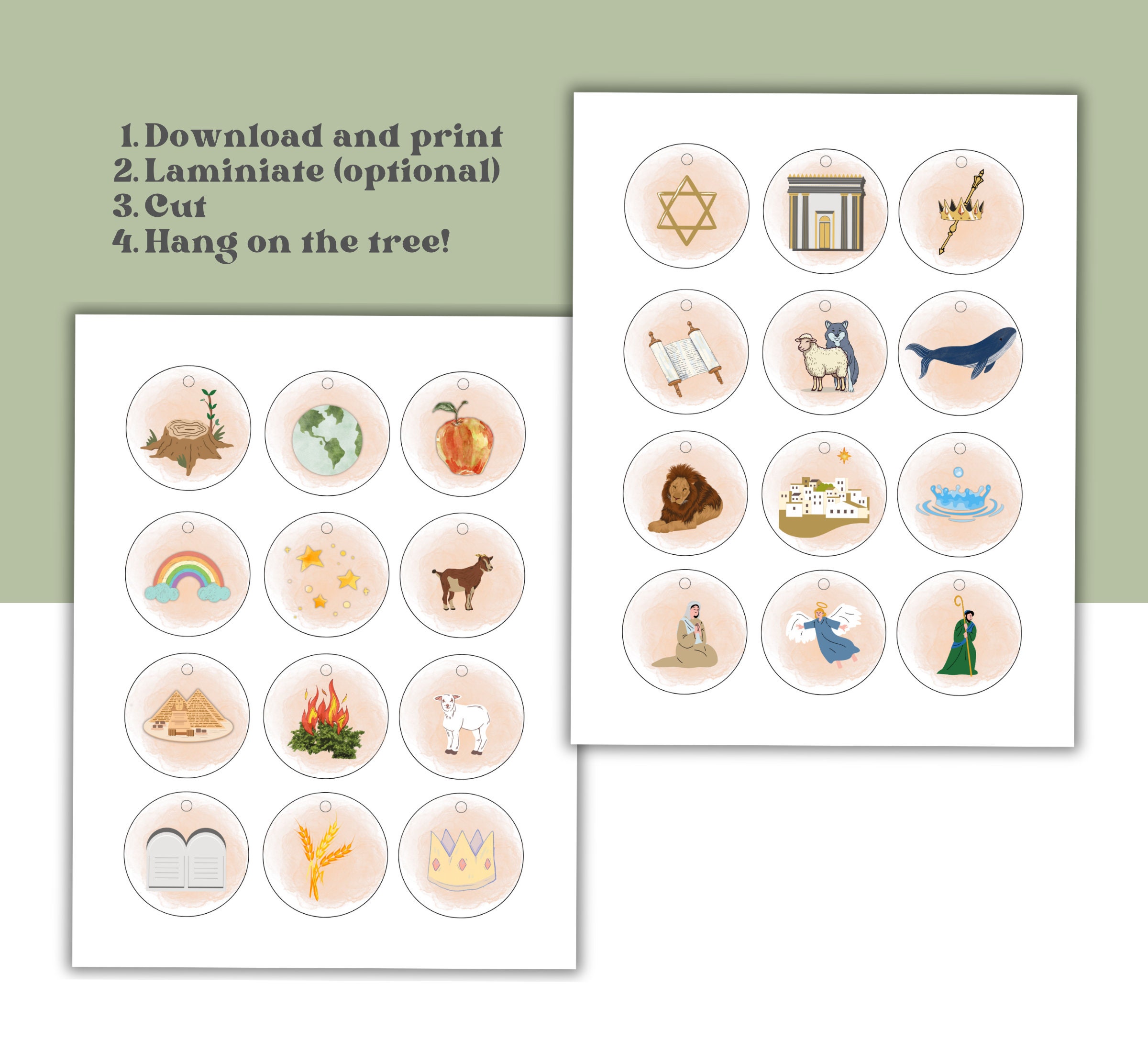 Printable Jesse Tree Ornament Set With Daily Scripture Reading Cards ...