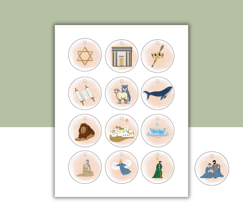 Printable Jesse Tree Ornament Set With Daily Scripture Reading Cards, Daily Advent Activity ...