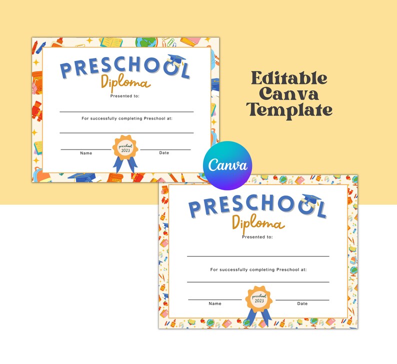 Preschool Diploma, Preschool Graduation, Editable Preschool Certificate, Editable Template ...