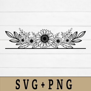 Sunflower Split Border SVG Horizontal Floral Frame PNG for Personalizing Name Signs