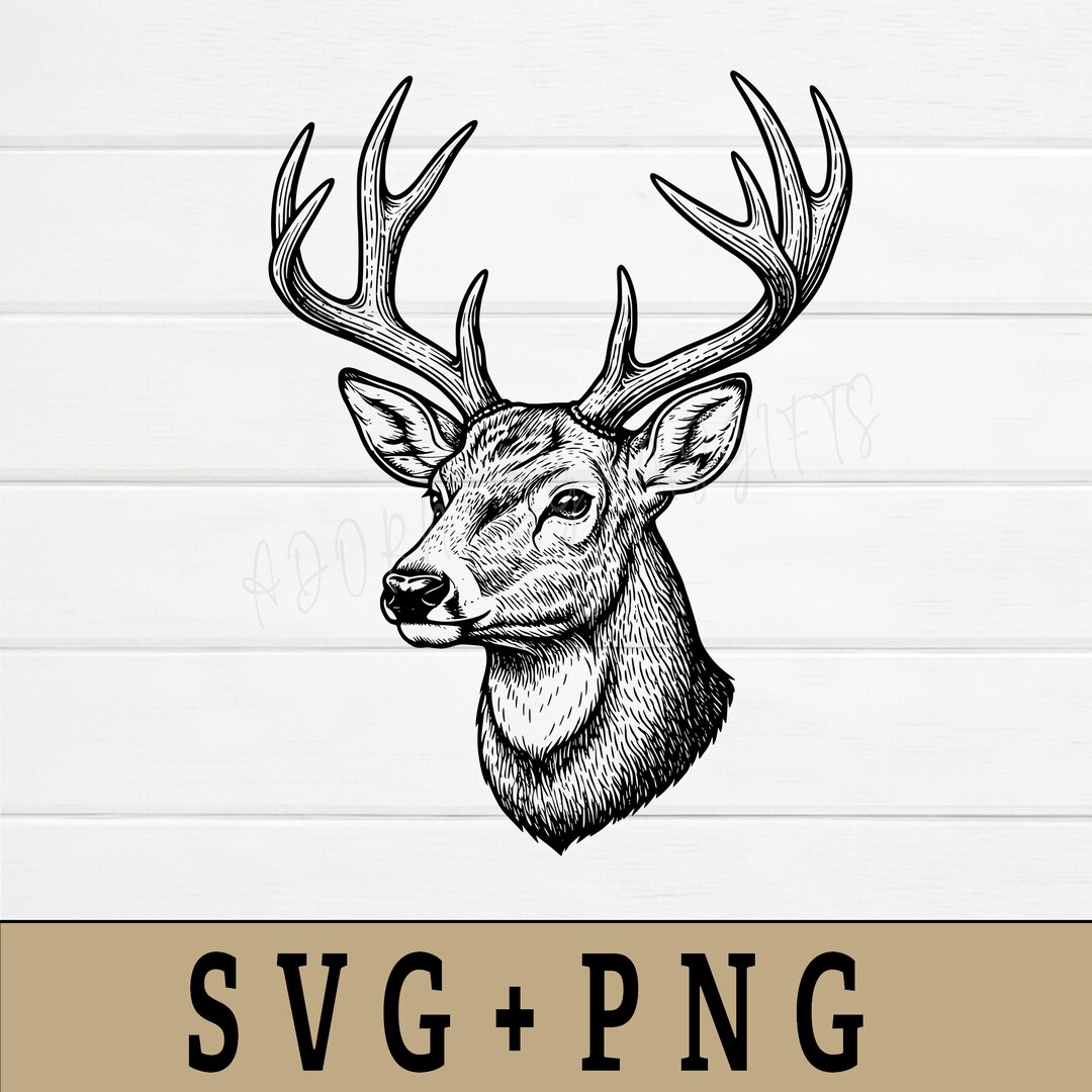 Vintage Buck Deer Head SVG PNG - Majestic Whitetail Stag Antlers Art ...