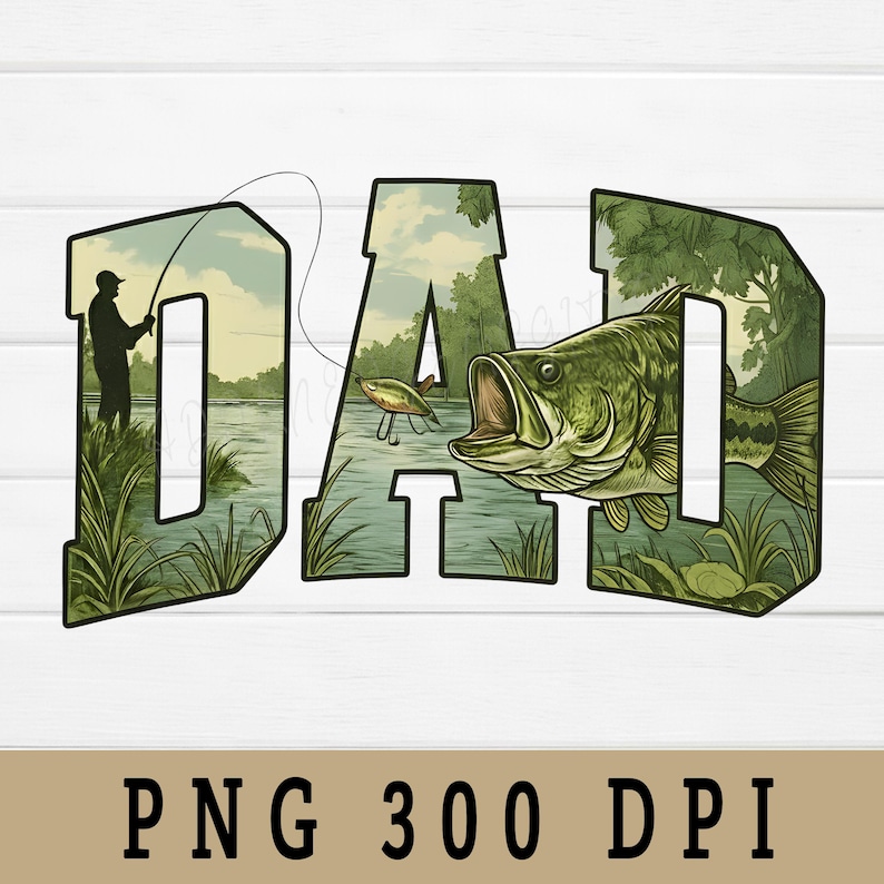 Bass Fishing Dad PNG, Father's Day Fisherman Graphic (Digital Download) image 1