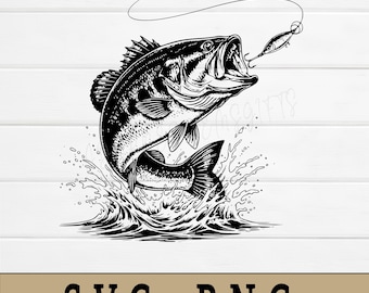 Jumping Largemouth Bass Fishing SVG PNG - Fishing Lure Vector Art for Men’s Gifts